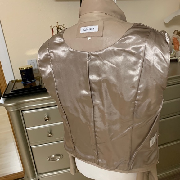 Calvin Klein genuine leather Moto jacket taupe